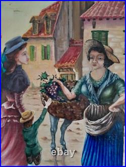 Early 20th C French Folk Art Oilflower Seller Mouttet Style David Burliuk