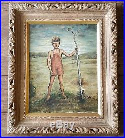 Early 20th Cent. Folk Art Boy Painting MYSTIC CONN. Very CHILDREN OF THE CORN
