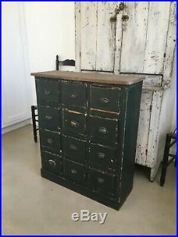 Early Aafa Antique Folk Art American Apothecary Cabinet Square Nails Green Paint