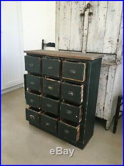 Early Aafa Antique Folk Art American Apothecary Cabinet Square Nails Green Paint