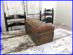 Early Aafa Antique Folk Art Miniature Trunk Hand Painted Horse Red Square Nails