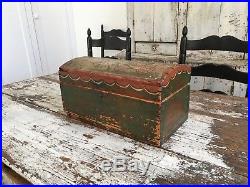 Early Aafa Antique Folk Art Miniature Trunk Hand Painted Horse Red Square Nails