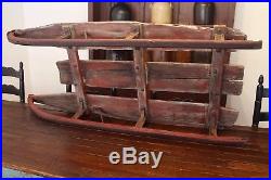 Early Aafa Antique Folk Art Primitive Wood Toy Child's Sled With Orig Red Paint