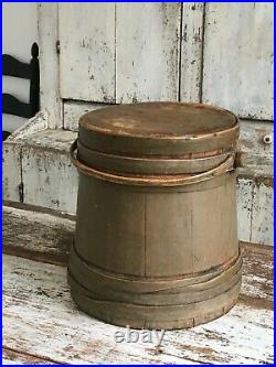 Early Aafa Antique Folk Art Wood Firkin Original Sage Green Paint Pantry Box