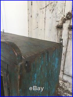 Early Aafa Folk Art Antique Blue Table Top Pie Safe Old Original Paint