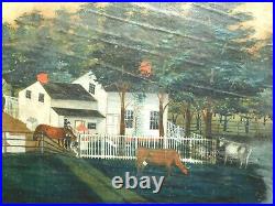 Early American Folk Art Oil Painting Farm Malden on Hudson New York 1850 Ulster