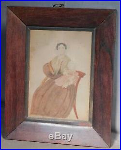 Early American Folk Art Painting naïve Portrait Mother Child SWEET Primitive OLD