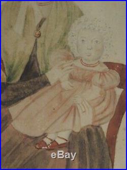 Early American Folk Art Painting naïve Portrait Mother Child SWEET Primitive OLD