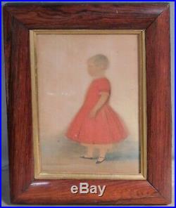 Early American Folk Art Portrait Painting Patrick Wybrant Girl Red Dress 1853