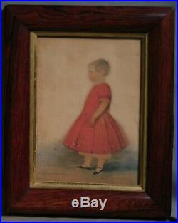 Early American Folk Art Portrait Painting Patrick Wybrant Girl Red Dress 1853
