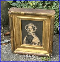 Early American (New England) India ink Portrait In Period Gold Leafed Frame