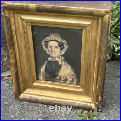 Early American (New England) India ink Portrait In Period Gold Leafed Frame
