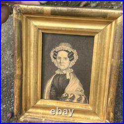 Early American (New England) India ink Portrait In Period Gold Leafed Frame
