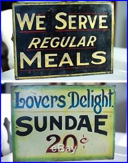 Early Antique 1900s Restaurant Ice Cream Store AAFA Folk Art Tin Painted Sign