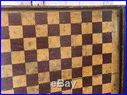Early Antique Aafa Folk Art Game Board Checkerboard Original Paint Mustard