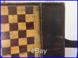 Early Antique Aafa Folk Art Game Board Checkerboard Original Paint Mustard