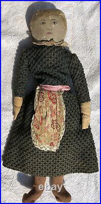 Early Antique American Folk Art 16 1/2 Cloth Doll with Oil Painted Face Beauty