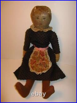 Early Antique American Folk Art 16 1/2 Cloth Doll with Oil Painted Face Beauty