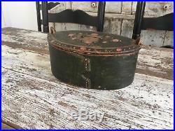 Early Antique Bentwood Folk Art Brides Box Original Hand Painted Green Floral