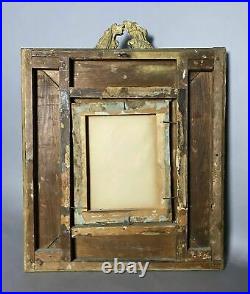 Early Antique Country Folk Art Portrait Pastel Painting Of A Maiden Gilt Framed