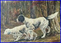 Early Antique English Original J. Trapp Hunting Dogs Folk Art Oil Painting