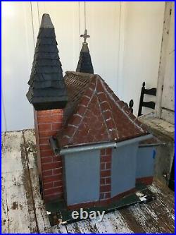 Early Antique Folk Art Architectural Model Old Church Wood Original Paint