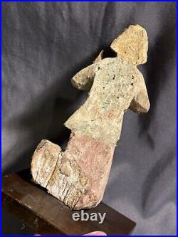 Early Antique Folk Art Carved Painted Wooden Figural Architectural Fragment