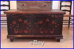 Early Antique Folk Art Hand Painted Wedding Trunk Blanket Chest Dovetailed Dated