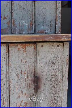 Early Antique Folk Art Primitive Wood Dry Gray Cabinet Cupboard Crackle Paint
