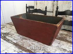 Early Antique Folk Art Wooden Trencher Dough Box Original Red And Blue Paint