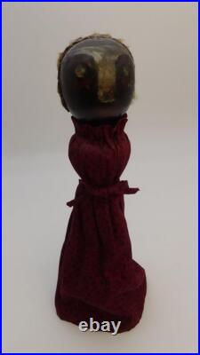 Early Primitive Folk Art Wooden Bedpost Doll Figure w Dress Original Old Paint