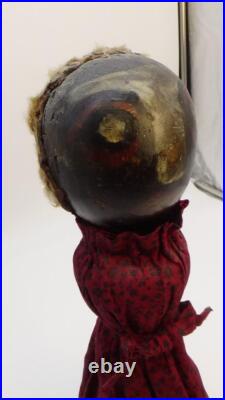 Early Primitive Folk Art Wooden Bedpost Doll Figure w Dress Original Old Paint