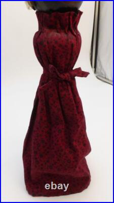 Early Primitive Folk Art Wooden Bedpost Doll Figure w Dress Original Old Paint