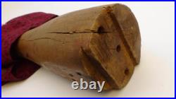 Early Primitive Folk Art Wooden Bedpost Doll Figure w Dress Original Old Paint