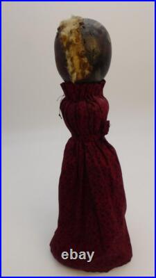 Early Primitive Folk Art Wooden Bedpost Doll Figure w Dress Original Old Paint