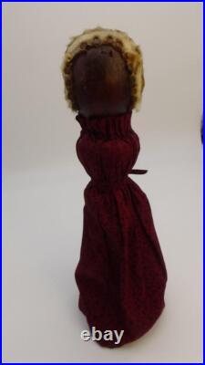 Early Primitive Folk Art Wooden Bedpost Doll Figure w Dress Original Old Paint