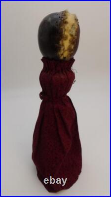 Early Primitive Folk Art Wooden Bedpost Doll Figure w Dress Original Old Paint