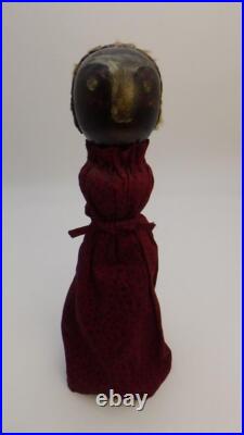 Early Primitive Folk Art Wooden Bedpost Doll Figure w Dress Original Old Paint
