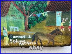 El Salvador Rommel L South American Naive Folk Art Oil Painting Spanish Village