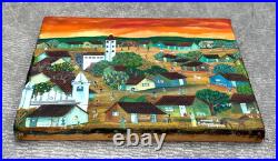 El Salvador Rommel L South American Naive Folk Art Oil Painting Spanish Village