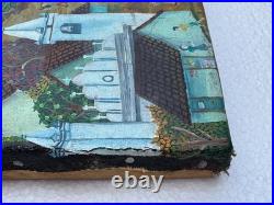 El Salvador Rommel L South American Naive Folk Art Oil Painting Spanish Village