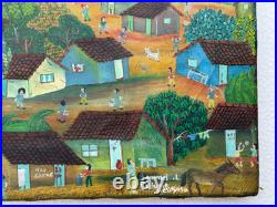 El Salvador Rommel L South American Naive Folk Art Oil Painting Spanish Village