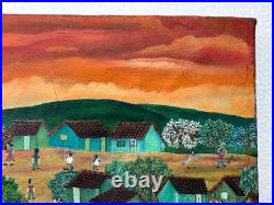El Salvador Rommel L South American Naive Folk Art Oil Painting Spanish Village
