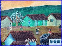 El Salvador Rommel L South American Naive Folk Art Oil Painting Spanish Village