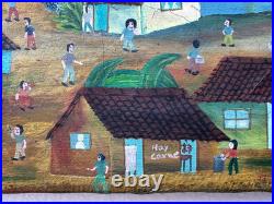 El Salvador Rommel L South American Naive Folk Art Oil Painting Spanish Village