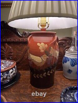 Eldreth Redware Pottery Hand Painted Primitive Table Lamp! Gorgeous