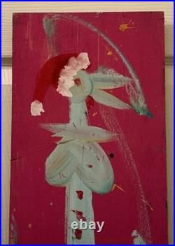 Ernest Chicken Man Lee Folk Art Painting On Wood Dancing Chicken