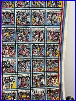 Ethiopian Folk Art Oil On Canvas, Story Of Queen Of Sheba & King Solomon