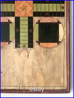 Excellent AAFA Folk Art Parcheesi Wooden Game Board Primitive OG Paint 32 X 17