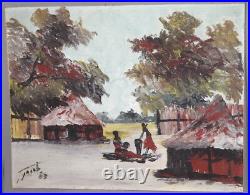 Expressionist Oil Painting African Tribe Landscape Signed